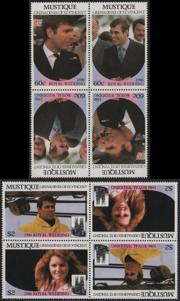 Mustique 1986 Royal Wedding Perforated Tete-beche Blocks Mustique 1986 Royal Wedding Perforated Tete-beche Blocks